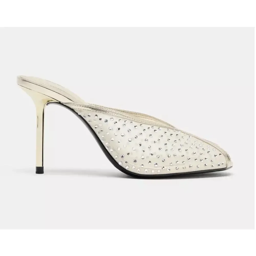 ZARA MESH MULE SANDALS IN GOLD Size 39 or US 8
